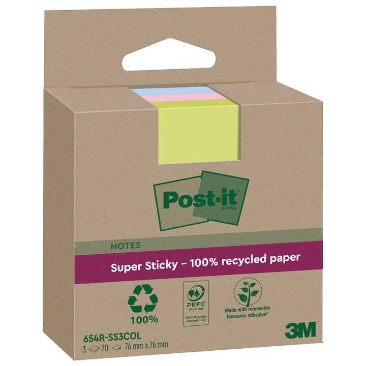 POST-IT Haftnotizen Super Sticky (3 x 70 Blatt, Farbig assortiert)