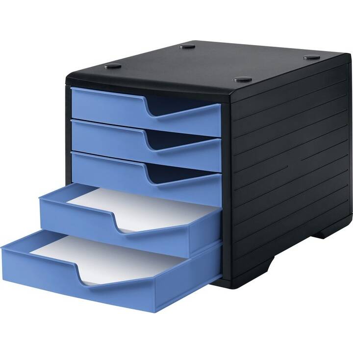 STYRO Boite à tiroirs de bureau SwingBox (A4, 27 cm  x 34 cm  x 25.5 cm, Bleu, Noir)