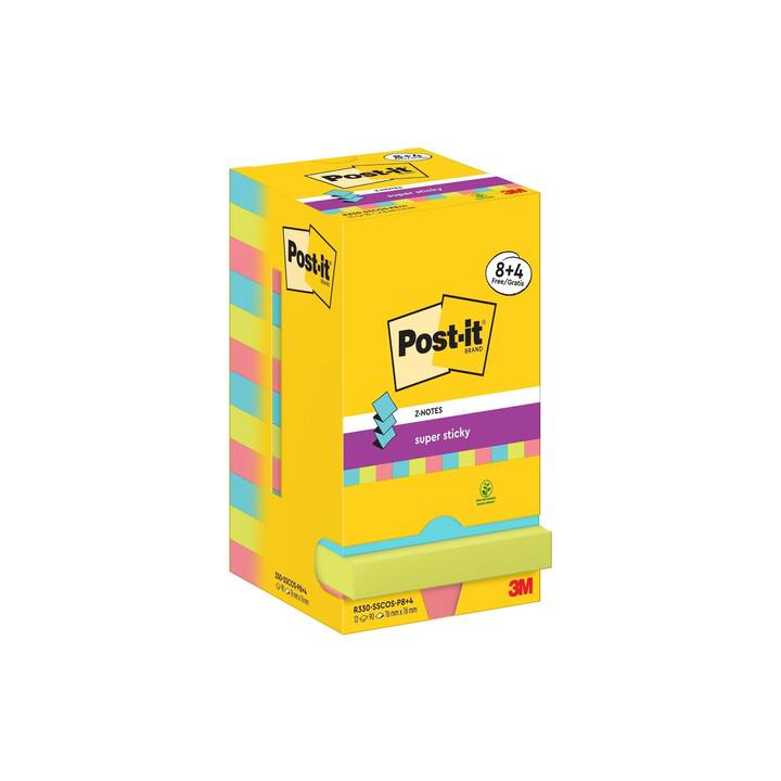 POST-IT Notes autocollantes Super Sticky Z-Notes Cosmic (12 x 90 feuille, Multicolore)