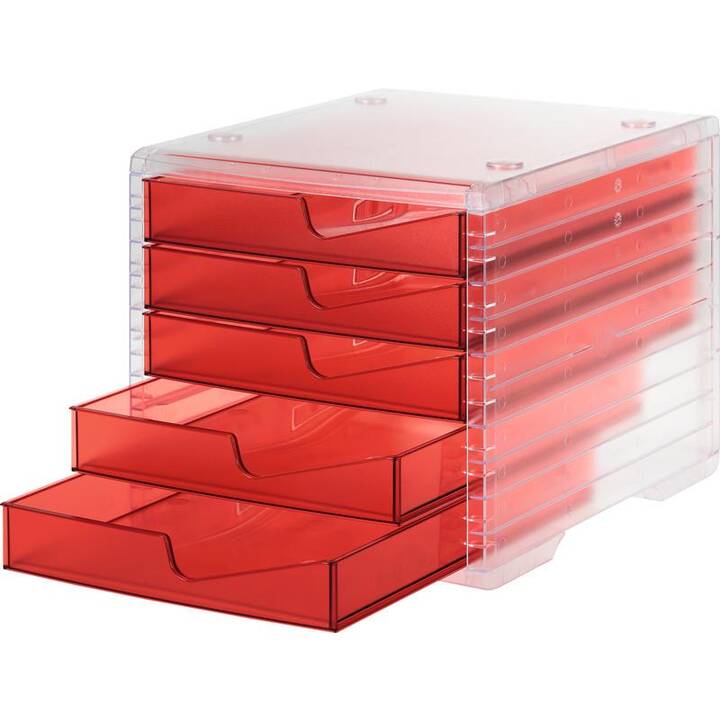 STYRO Büroschubladenbox (A4, C4, Transparent, Rot)