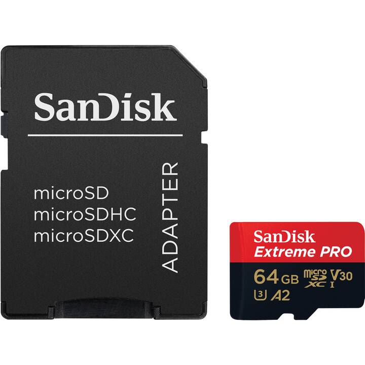 SANDISK MicroSDXC Extreme PRO 64 Go (Class 10, A2, Video Class 30, 200 Mo/s)