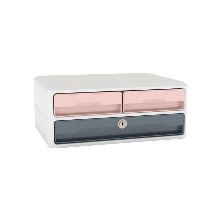 CEP Büroschubladenbox (A4+, 274.5 mm  x 368.5 mm  x 146 mm, Grau, Weiss, Puderrosa)