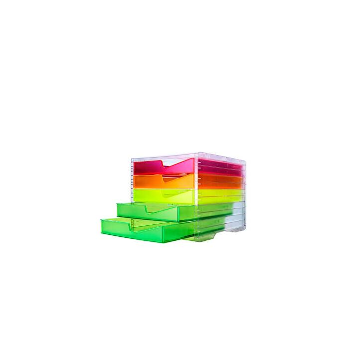 STYRO Boite à tiroirs de bureau Neonline (A4, 270.0 mm  x 255.0 mm  x 340.0 mm, Multicolore, Transparent)