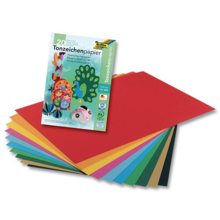 FOLIA Papier à dessin de couleur (Multicolore, A4, 20 pièce)