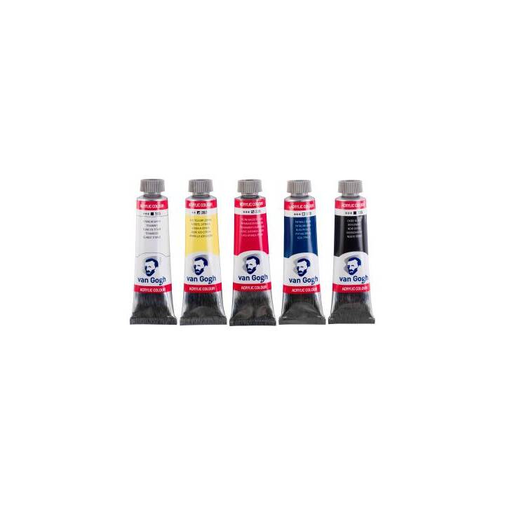 VAN GOGH Couleur acrylique Set (5 x 200 ml, Jaune, Noir, Bleu, Rouge, Blanc)