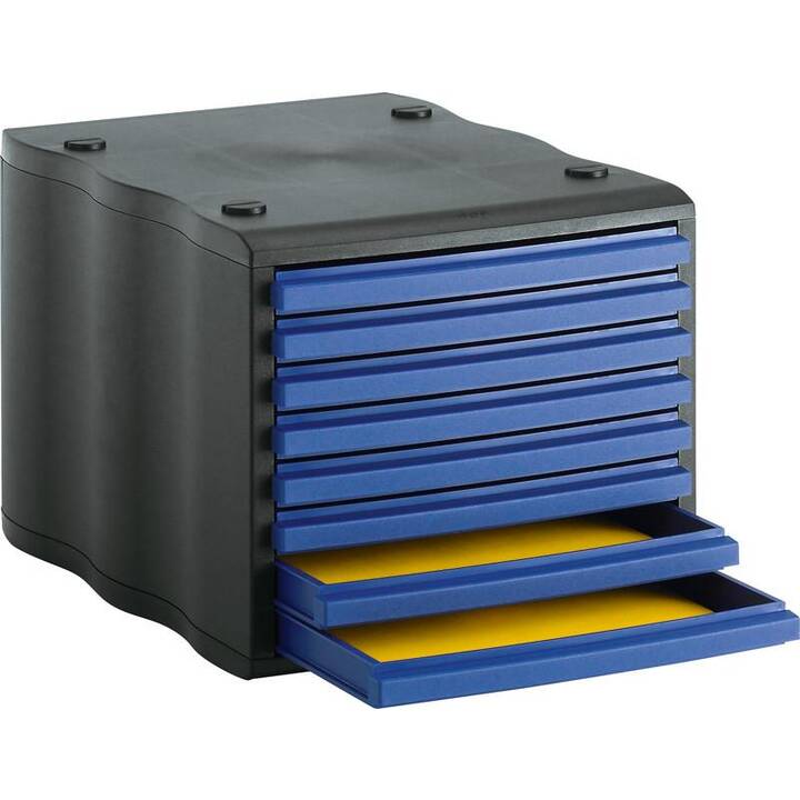 STYRO Büroschubladenbox (C4, 27 cm  x 35.5 cm  x 24 cm, Schwarz, Blau)