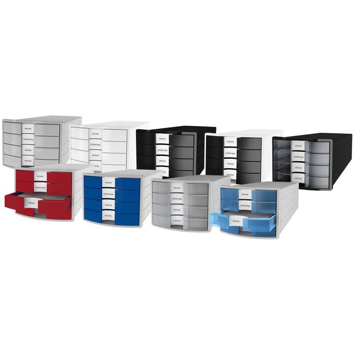 HAN Büroschubladenbox Impuls (C4, A4, 23.5 cm  x 36.7 cm  x 28 cm, Grau, Transparent, Blau)