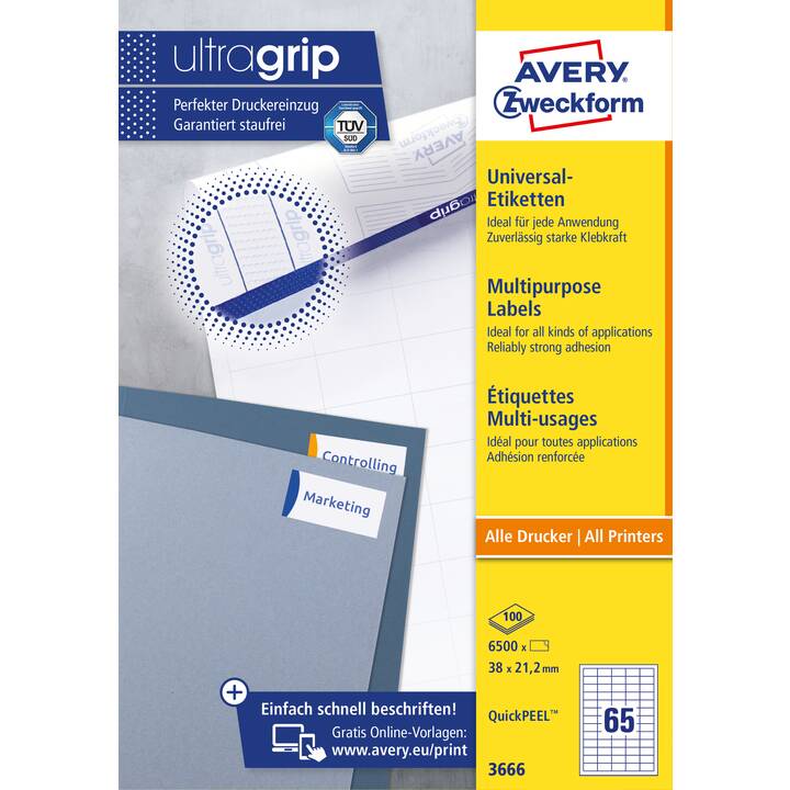 AVERY ZWECKFORM 3666 ultragrip (21.2 x 38 mm)