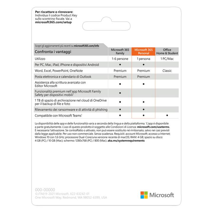 MICROSOFT 365 Personal (Abbonamento, 1x, 1 anno, Italiano)