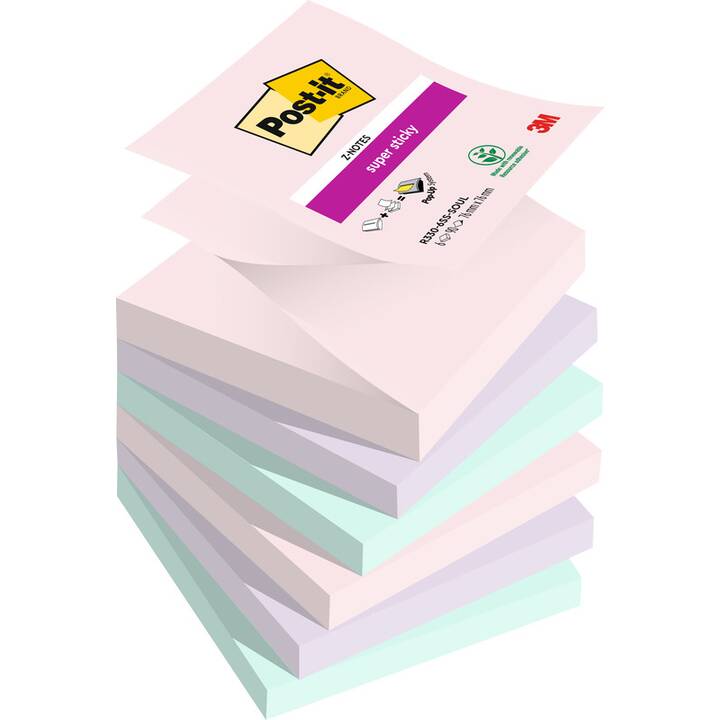 POST-IT Haftnotizen  Super Sticky (6 x 90 Blatt, Mehrfarbig)