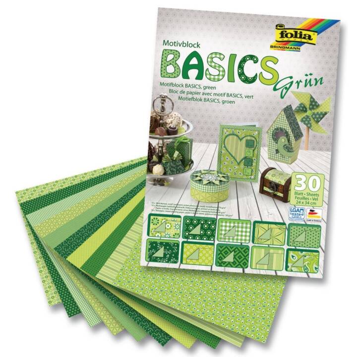 FOLIA Papier à dessin de couleur Basics (Vert, 30 feuille)