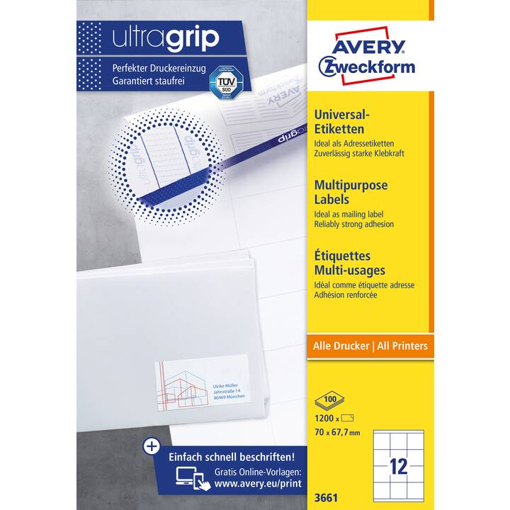 AVERY ZWECKFORM 3661 ultragrip (70 x 67.7 mm)