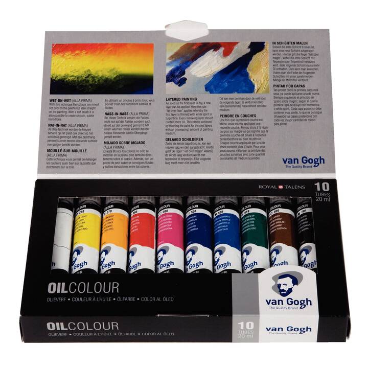 VAN GOGH Colori ad olio Set (10 x 200 ml, Giallo, Marrone, Arancione, Blu scuro, Nero, Verde, Rosso, Blu, Pink, Bianco, Rosa)