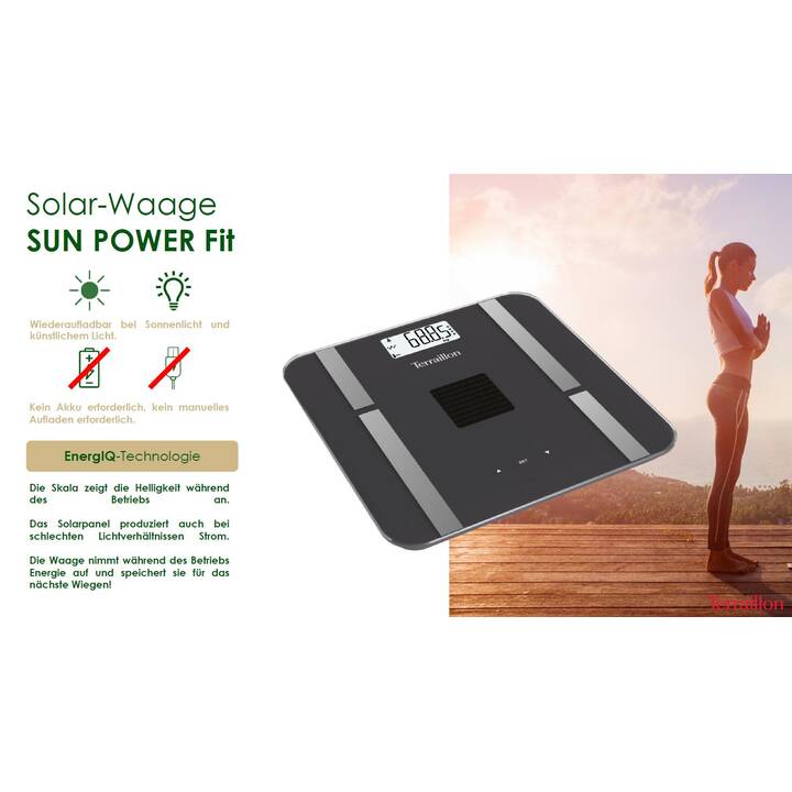 TERRAILLON Personenwaage Sun Power Fit (Max. 180 kg, Grau, Schwarz) -  Interdiscount