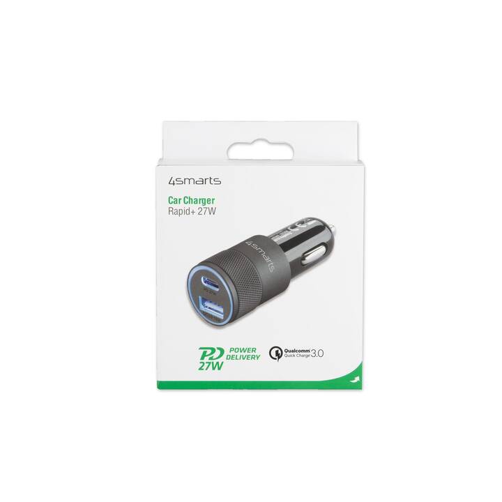 4SMARTS Caricabatteria auto Rapid Quick Charge (27 W, Presa accendisigari, USB di tipo A, USB di tipo C)
