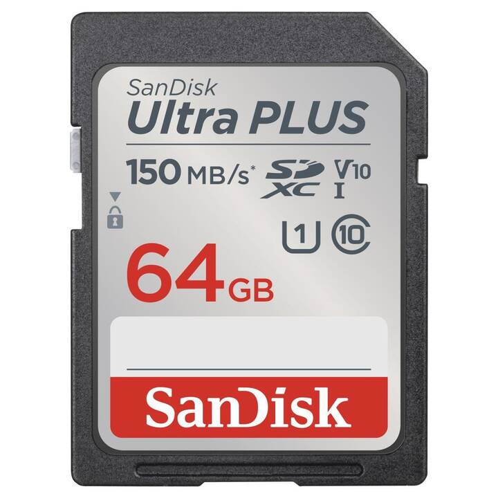 SANDISK SDXC UHS-I Ultra PLUS (Class 10, Video Class 10, 64 GB, 150 MB/s)