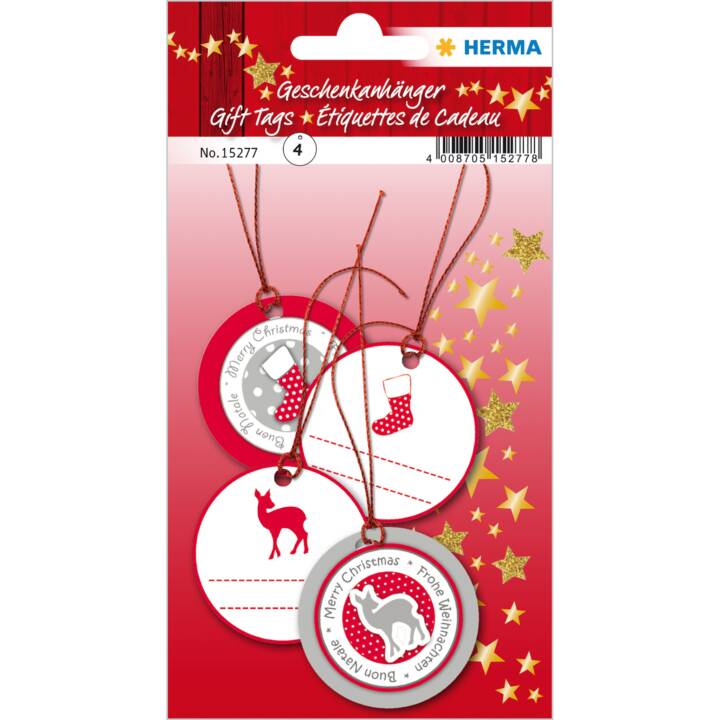 HERMA Étiquette-Cadeau (4 Stk, Argent, Rouge, Renne)