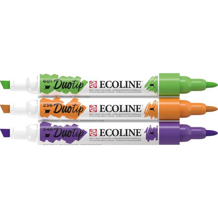 TALENS Ecoline Duotip Tuschestift (Lila, Orange, Grün, 3 Stück)