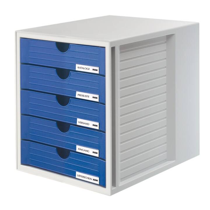 HAN Büroschubladenbox (A4, 27.5 cm  x 33 cm  x 32 cm, Lichtgrau, Blau)
