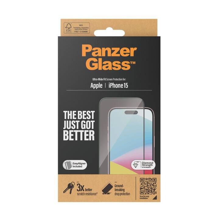 PANZERGLASS Displayschutzglas (iPhone 15, 1 Stück)