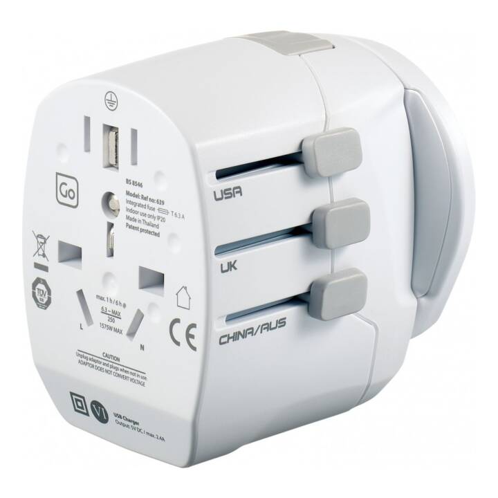 GO TRAVEL Adaptateurs Worldwide  (universel / Type G, Type B, Type I, Commonwealth, USA)