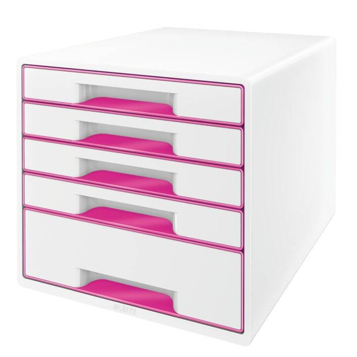 LEITZ Cassettiera da scrivania Wow Cube (A4, 28.7 cm  x 36.3 cm  x 27 cm, Pink, Bianco)