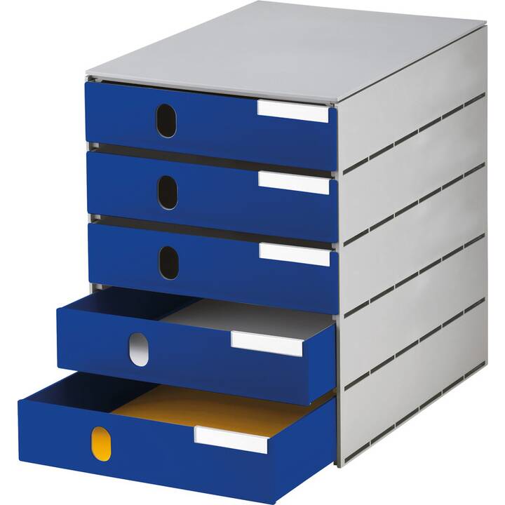 STYRO Boite à tiroirs de bureau (C4, 24.6 cm  x 33.5 cm  x 32.3 cm, Gris, Bleu)