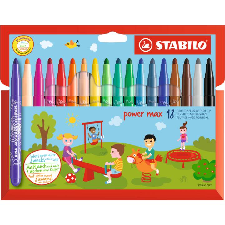 STABILO Power Max Crayon feutre (Multicolore, 18 pièce)