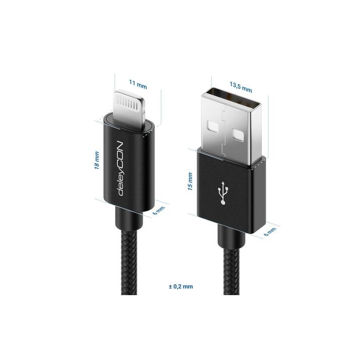 DELEYCON Câble (USB A, Lightning, 0.15 m)