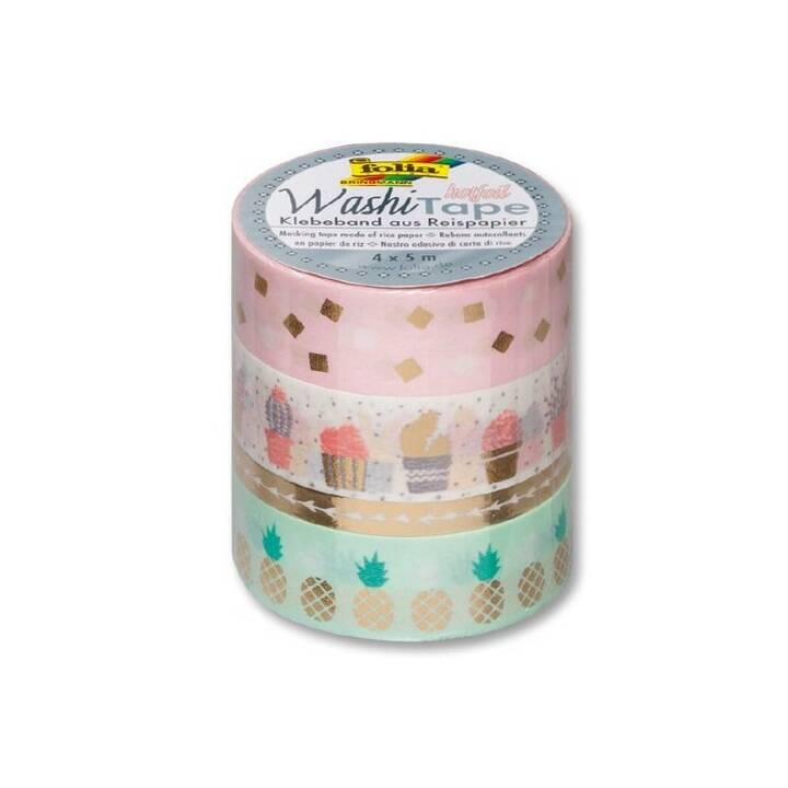Washi Tape Folia Set 5 Rotelli - Nastro Adesivo Carta Di Riso 10mmx10m, Multicolore
