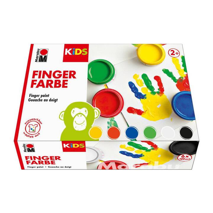 MARABU Fingerfarbe Kids Set (6 x 100 ml, Gelb, Schwarz, Grün, Blau, Rot, Weiss, Mehrfarbig)