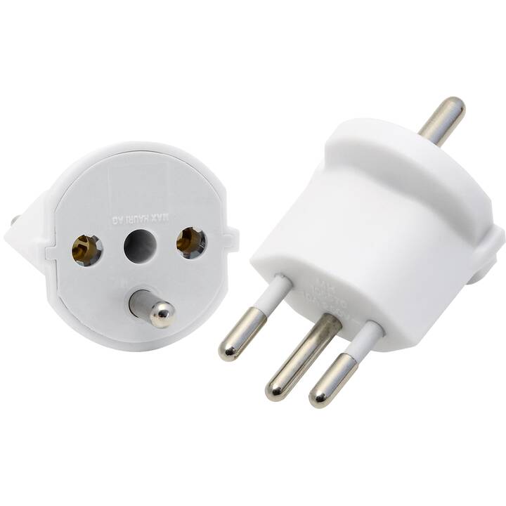 MAX HAURI Adaptateur de fixation (2, 3 pôles, Schuko, type 12 / T12, CH, Type J, Blanc)