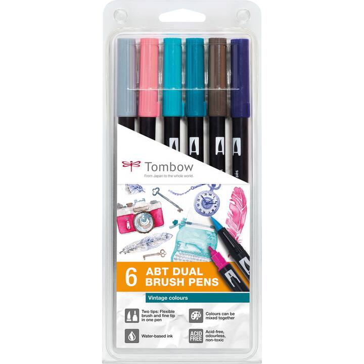 TOMBOW ABT Dual Brush Pen Vintage Colours Pennarello (Multicolore, 6 pezzo)
