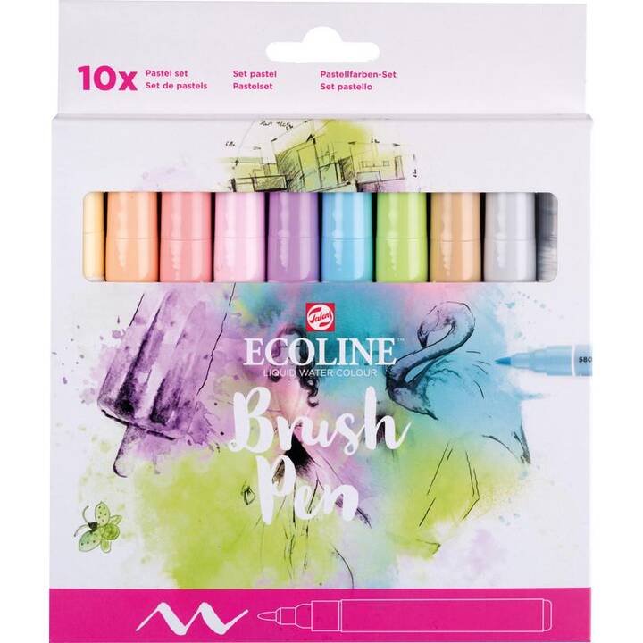 TALENS Ecoline Pastell Crayon feutre (Violet pastel, Jaune pastel, Bleu pastel, Sépia, Gris froid, Rouge pastel, Vert pastel, Rose pastel, Abrioct, 1 pièce)