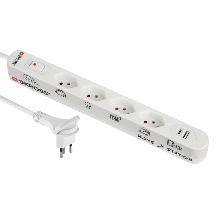 SKROSS Presa multiple Home Station USB-C (USB tipo-C, T13, USB , USB Typ A / T12, 1.5 m, Bianco)
