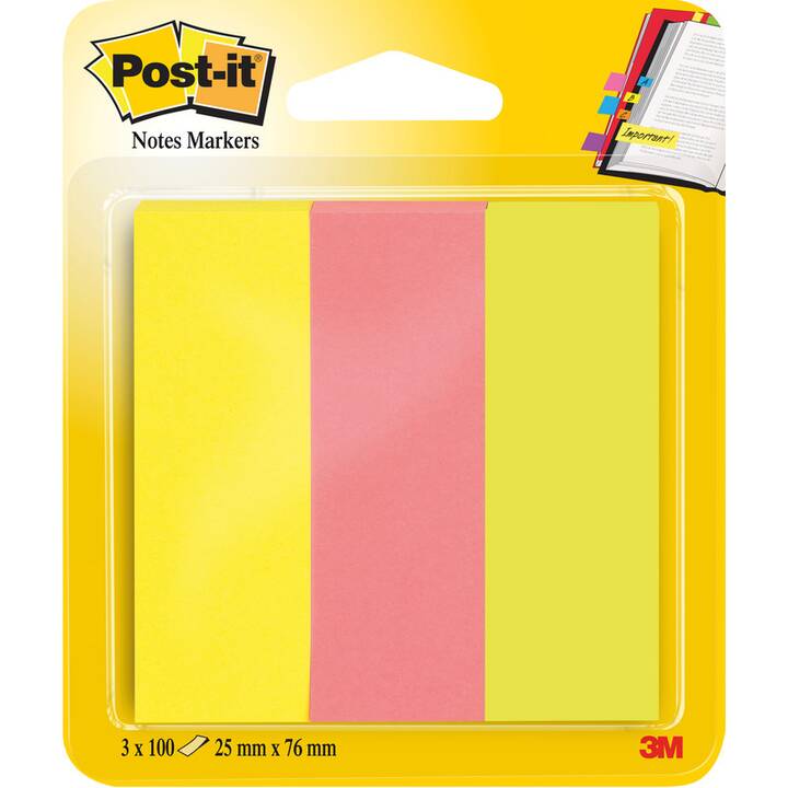 POST-IT Haftnotizen Page Marker Neon (3 x 100 Blatt, Gelb, Grün, Pink)