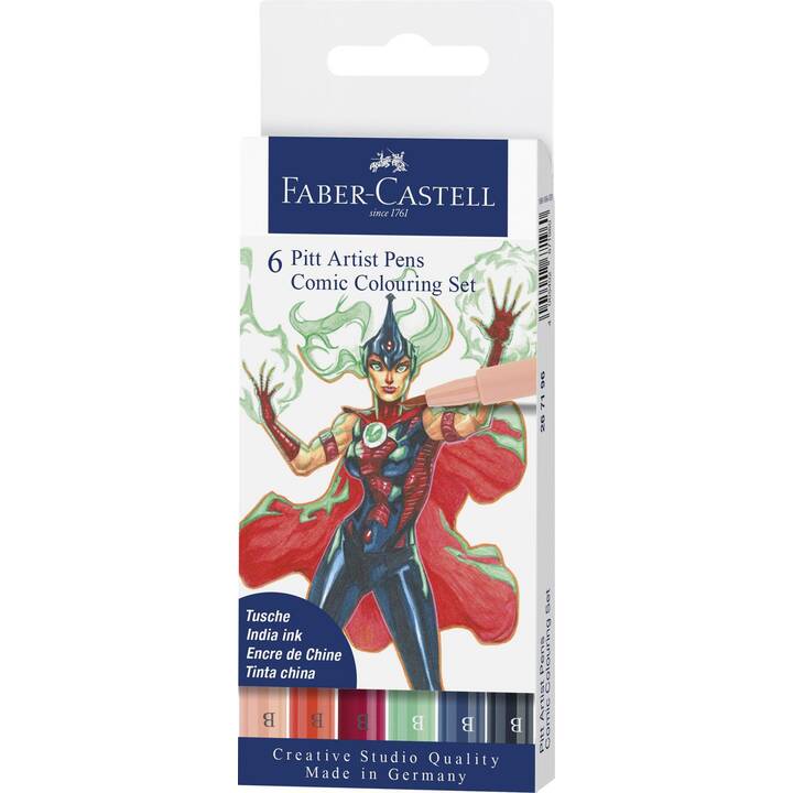 FABER-CASTELL Pitt Tuschestift (Pink, Blau, Grün, Beige, Rot, 6 Stück)