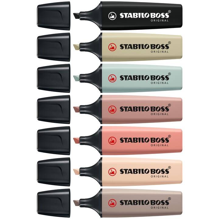 STABILO Textmarker Boss Original (Hellgrün, Grau, Bronze, Schwarz, Grün, 6 Stück)