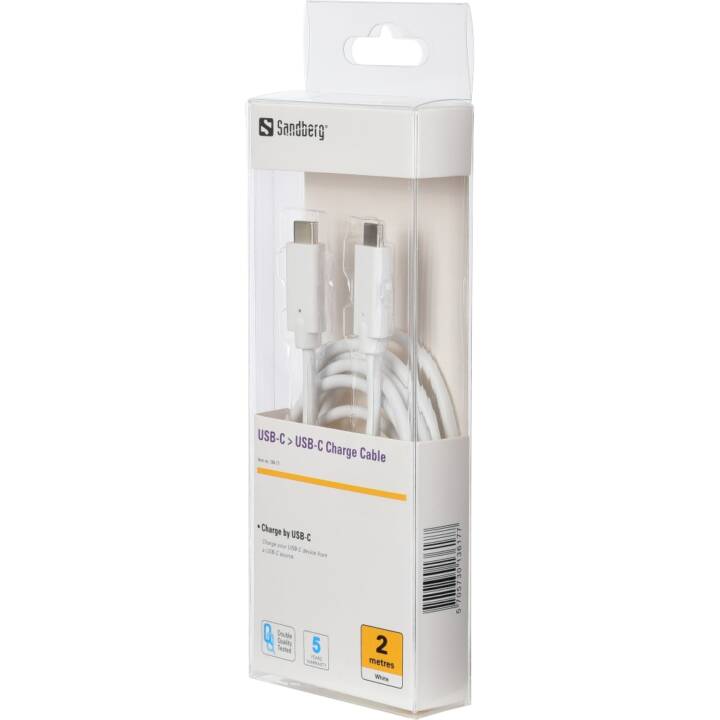 SANDBERG Câble USB Type C - 2 m - Blanc