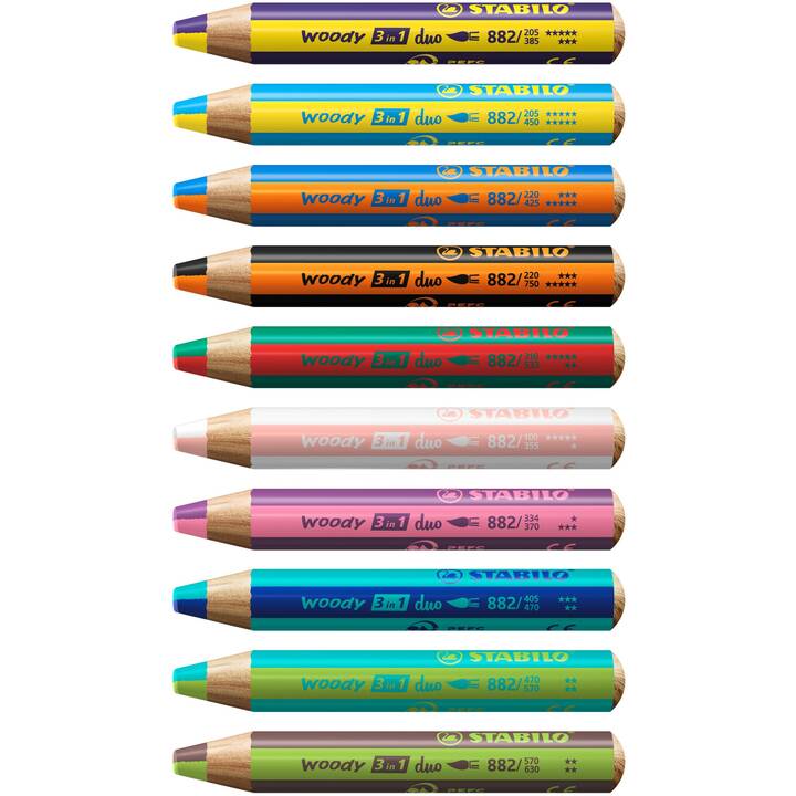 STABILO Crayons de couleur Woody 3 in 1 (Vert foncé, Vert, Rouge, 5 pièce)