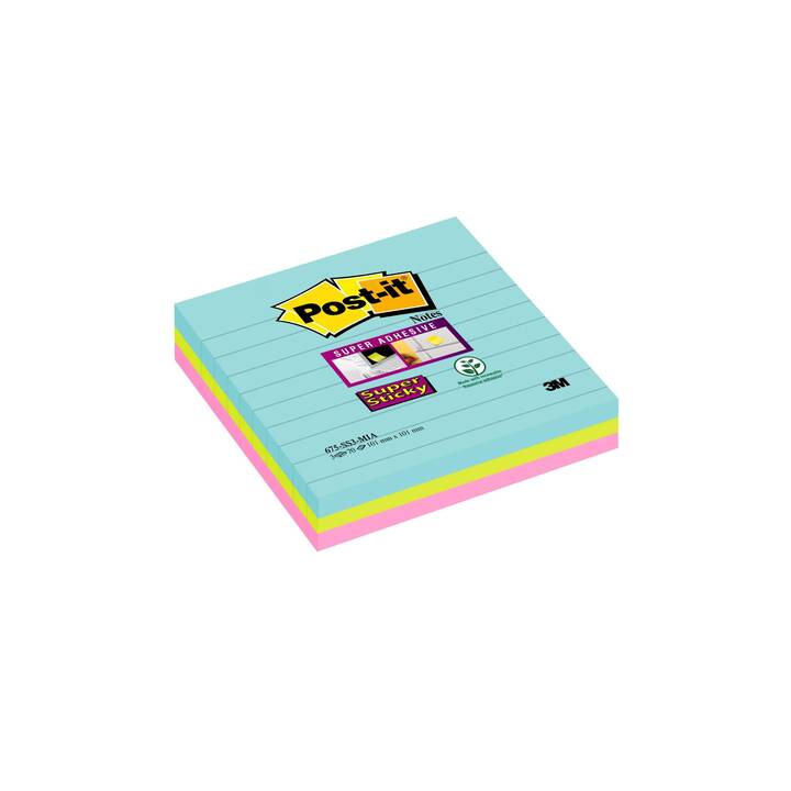 POST-IT Haftnotizen Post-it Super Sticky (3 x 70 Blatt, Gelb, Blau, Pink)