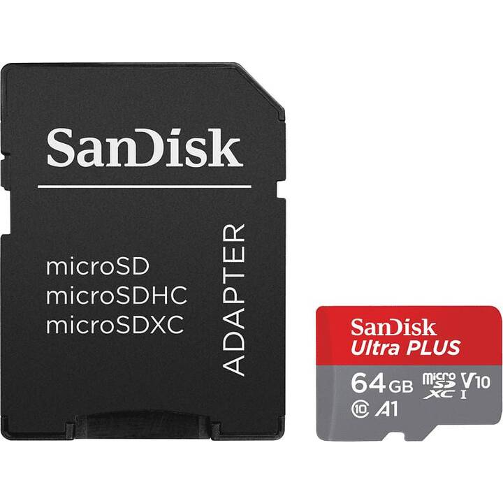 SANDISK MicroSDXC Ultra Plus (Video Class 10, Class 10, A1, 64 GB, 150 MB/s)