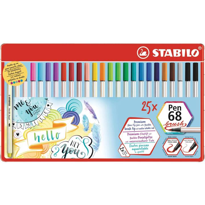 STABILO Pen 68 Brush Crayon feutre (Multicolore, 25 pièce)