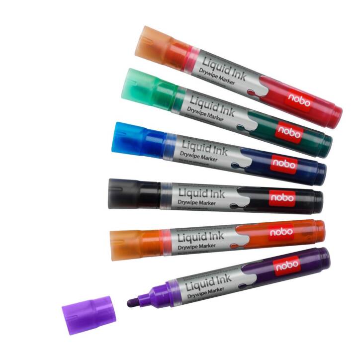 NOBO Whiteboard Marker (Violett, Blau, Orange, Grün, Rot, Schwarz, 6 Stück)