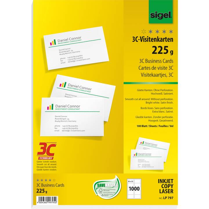 SIGEL LP797 Cartes de visite (10 feuille, A4, 225 g/m2)