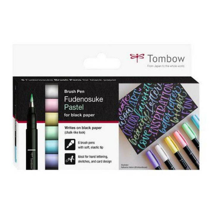 TOMBOW Fudenosuke Crayon feutre (Jaune pastel, Violet pastel, Bleu pastel, Rose pastel, Blanc, Vert pastel, 6 pièce)