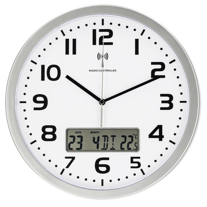 St Horloge à Quartz Leonhard Mixte Adulte NX-6868 Salle de Bain : Horloge Analogique Digi Affichage de la Date et de la température Horloge de Gare 1 Argent