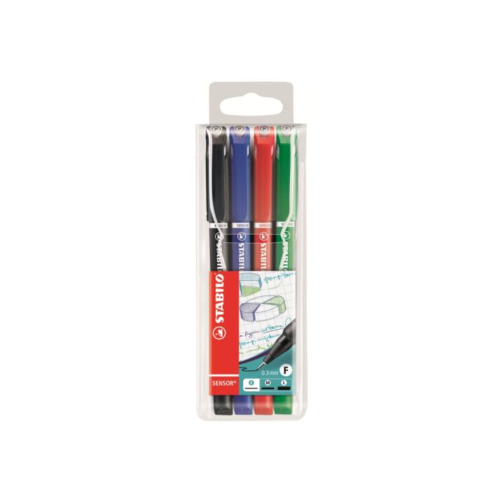 STABILO Sensor Penna a fibra (Blu, Verde, Nero, Rosso, 4 pezzo)