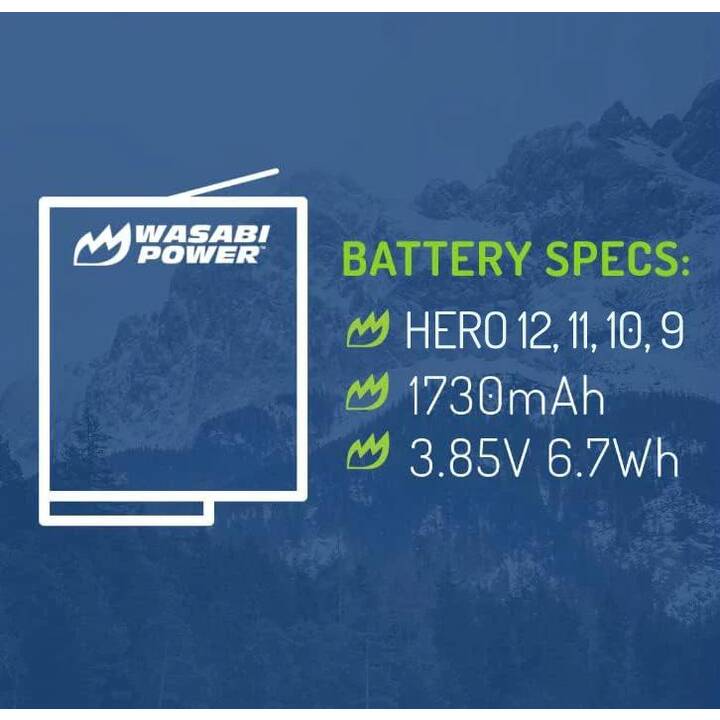 WASABI POWER GoPro Battery (2-Pack) + Dual Charger Batterie et chargeur (Lithium-Ion, 1730 mAh)