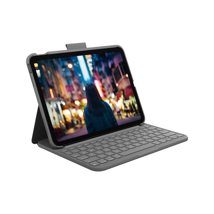 LOGITECH Slim Folio Type Cover / Tablet Tastatur (10.9", iPad (10. Gen. 2022), Einfarbig, Grau, Schwarz)